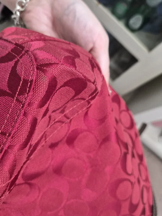 Coach Red Signature Canvas Hobo with Brown Leather Trim - Picture 4 of 9